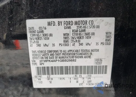 2016 Ford Edge Sport из США, поврежденный, VIN 2FMPK4AP1GBB29882